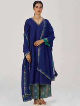Ganga Fashions - Space Blue Festive Kurta and Palazzo with Dupatta
