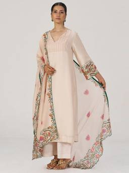 Ganga Fashions - Dew Cream Kurta and Palazzo with Dupatta