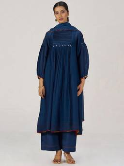 Ganga Fashions - Blue Opal Silk Festive Kurta and Palazzo with Dupatta