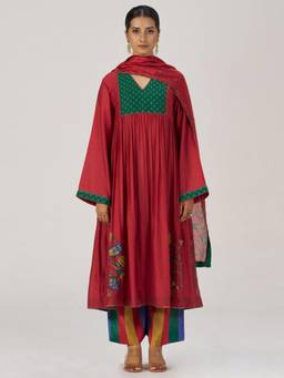 Ganga Fashions - Tango Red Print Kurta and Palazzo with Dupatta