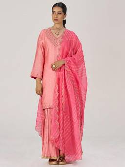 Ganga Fashions - Peach Blossom Festive Bandhani Print Kurta Amd Sharara with Dupatta