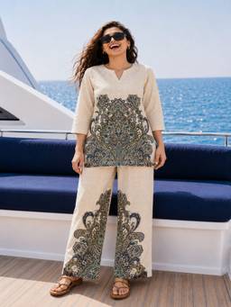 BERRYLICIOUS - Women Beige Rayon Printed Co-ord Set
