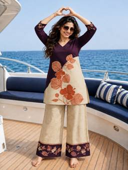 BERRYLICIOUS - Purple Rayon Printed Co-ord Set
