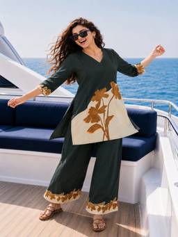 BERRYLICIOUS - Green Rayon Floral Printed Co-ord Set