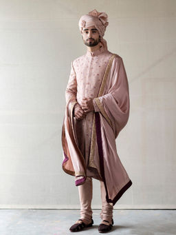 Jatin Malik - Champagne Jamawaar Sherwani (Set of 5)