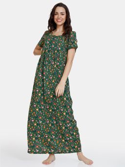 Zivame - Miss Daisy Woven Full Length Nightdress Douglas Fir-Green