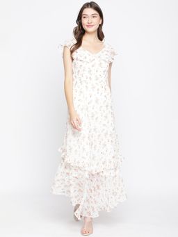 Latin Quarters - Women Ivory Floral Cap Sleeve Dress