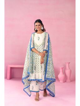 Jaipur Kurti - White Chanderi Kurta with Pant and Dupatta