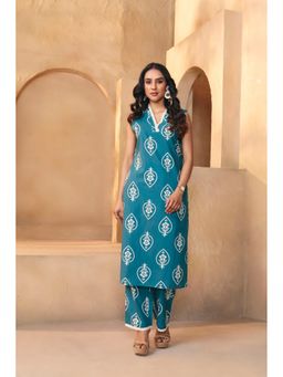 Jaipur Kurti - Green Printed Pure Cotton Kurta with Pant