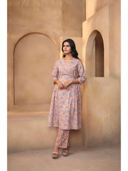 Jaipur Kurti - Beige Printed Pure Cotton Kurta with Pant