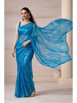 HANDME - Ready To Wear Glamorous Blue Premium Tissue Saree with Unstitched Blouse
