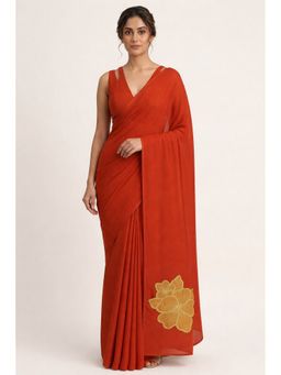 HANDME - Ready To Wear Rust Beauty Natural Crepe Saree with Unstitched Blouse