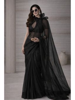 HANDME - Ready To Wear Luxury Black Organza Cocktail Saree with Unstitched blouse