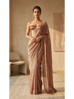 HANDME - Brown Ready To Wear Champagne Crush Tissue Silk Saree with Unstitched Blouse