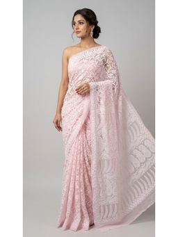 HANDME - Pink Ready To Wear Pink Chikankari Georgette Embroidery Saree with Unstitched Blouse
