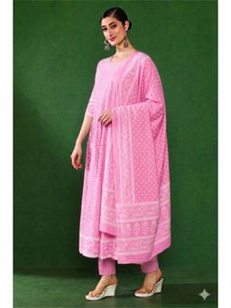 Jaipur Kurti - Pink Embroidered Blend Kurta with Pant and Dupatta
