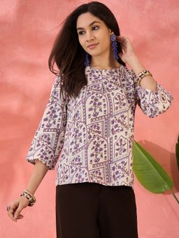 InWeave - Mauve Ethnic Window R Neck Top