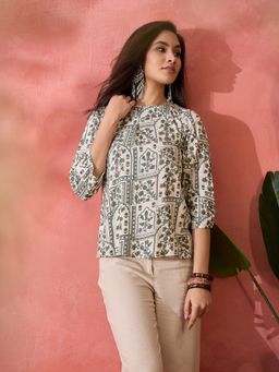 InWeave - Sea Green Ethnic Window R Neck Top