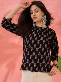 InWeave - Black Booti R Neck Top