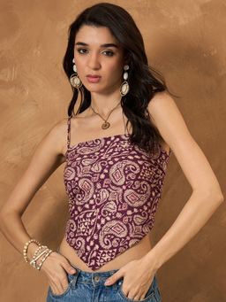 InWeave - Dusty Mauve Paisley Scarf Crop Top
