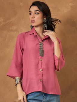 InWeave - Punch Pink Linen Collared Shirt