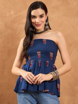 InWeave - Blue Glass Print Off shoulder Top