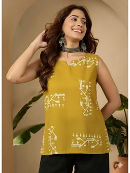 InWeave - Mustard Khadi Print Top