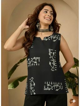 InWeave - Black Khadi Print Top
