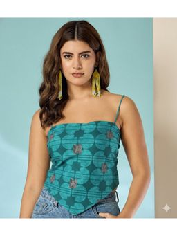 InWeave - Teal Shape Print Scarf Crop Top
