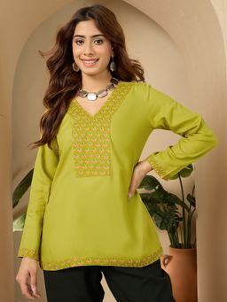InWeave - Lemon Yellow V Neck Booti Patch Top