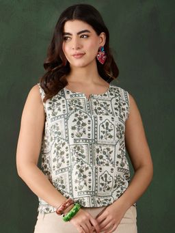 InWeave - Sea Green Ethnic Window Floral Top
