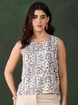 InWeave - Cadet Blue Ethnic Window Floral Top