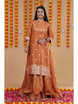 VGlame - Women Rust Ethnic Kurta with Lehenga and Dupatta