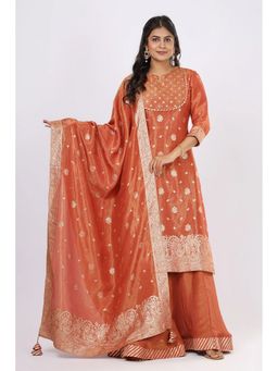 VGlame - Women Copper Ethnic Kurta with Lehenga and Dupatta