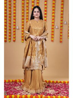 VGlame - Women Golden Ethnic Kurta with Sharara and Dupatta