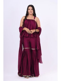 VGlame - Women Wine Stylish Top with Sharara and Dupatta