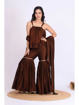 VGlame - Women Brown Stylish Top with Sharara and Dupatta