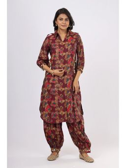 VGlame - Women Wine Chanderi Kurta with Salwar and Dupatta