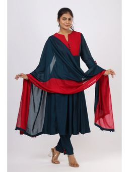 VGlame - Women Blue A-Line Kurta with Pant and Dupatta