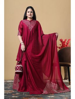 VGlame - Women Wine Ethnic Kurta with Sharara and Dupatta