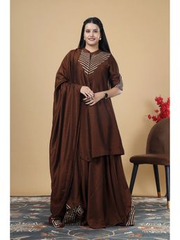 VGlame - Women Brown Ethnic Kurta with Sharara and Dupatta