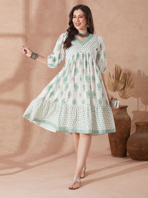 Buy Globus Women Green Cotton Midi Dress (S) Online