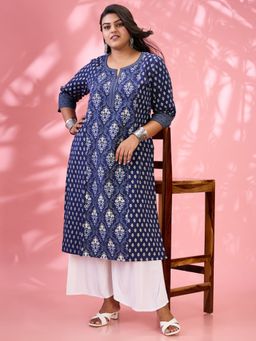 Globus - Women Blue Cotton Kurta
