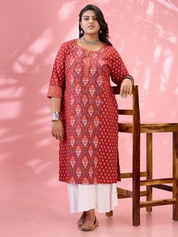 Globus - Women Maroon Cotton Kurta