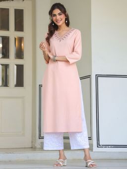 Janasya - Women Peach Cotton Kurta