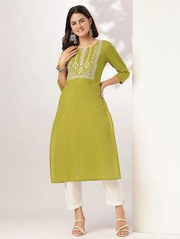 Janasya - Women Green Cotton Kurta