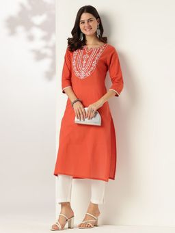 Janasya - Women Rust Cotton Kurta