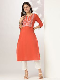 Janasya - Women Rust Cotton Kurta