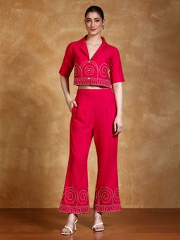 Varanga - Women Pink Cotton Blend Top with Pant (Set of 2)