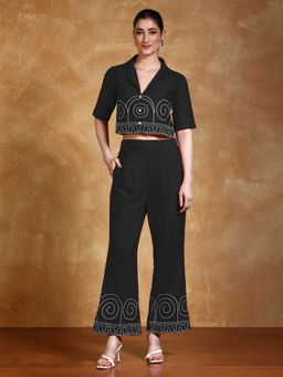 Varanga - Women Black Cotton Blend Top with Pant (Set of 2)